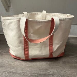 Cream and Pink Canvas LL Bean Tote Bag